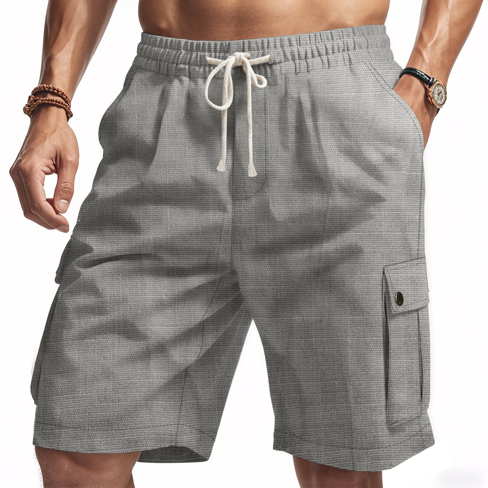 Variant image for Bamboe Linnen Vrachtshorts voor Heren met Elastische Taille en Multi-Pockets | Ontspannen Pasvorm voor Casual Gebruik-5