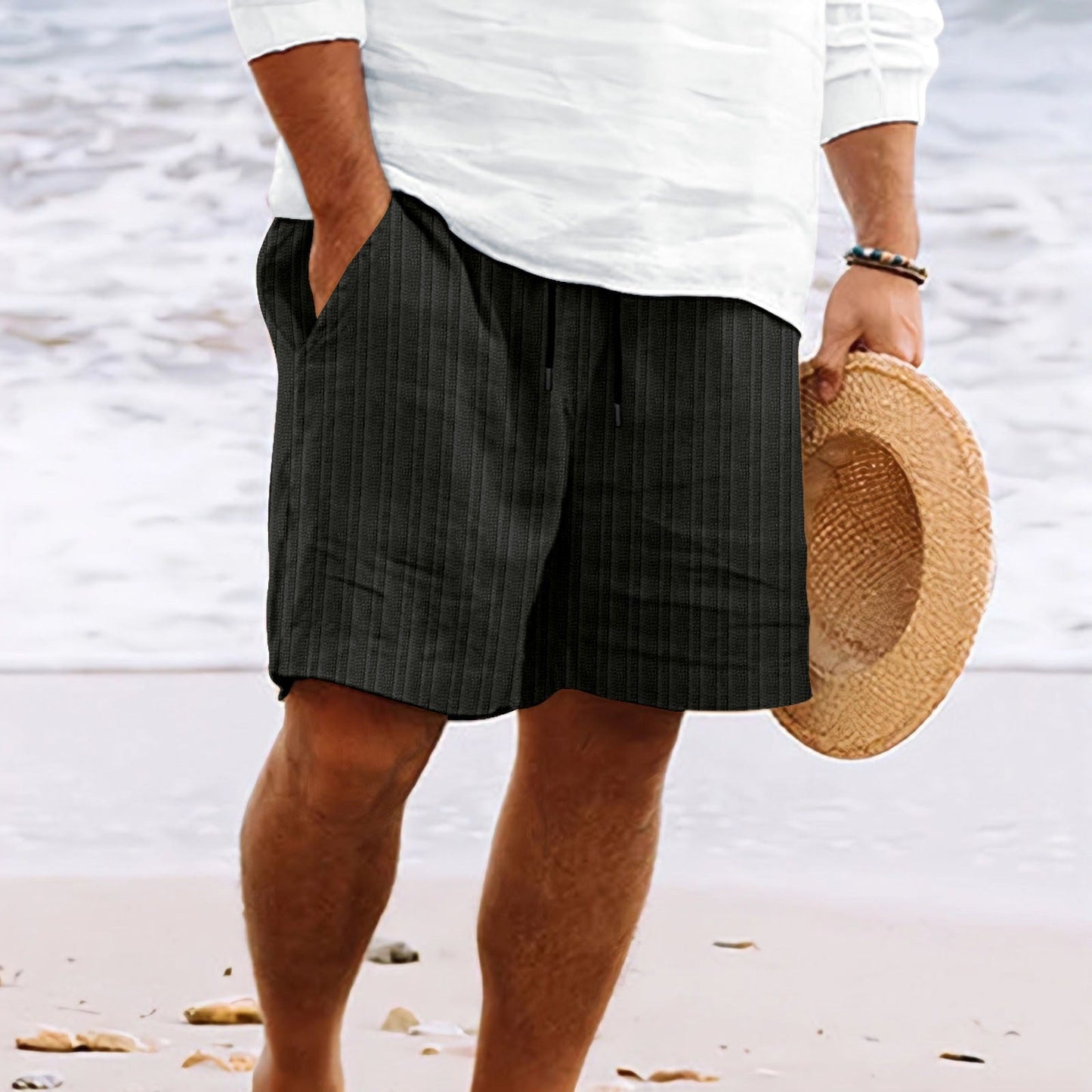 Variant image for Casual Heren Korte Broek van Katoen-Linnenmix met Trekkoord | Comfortabele Zomer Shorts voor Mannen-16