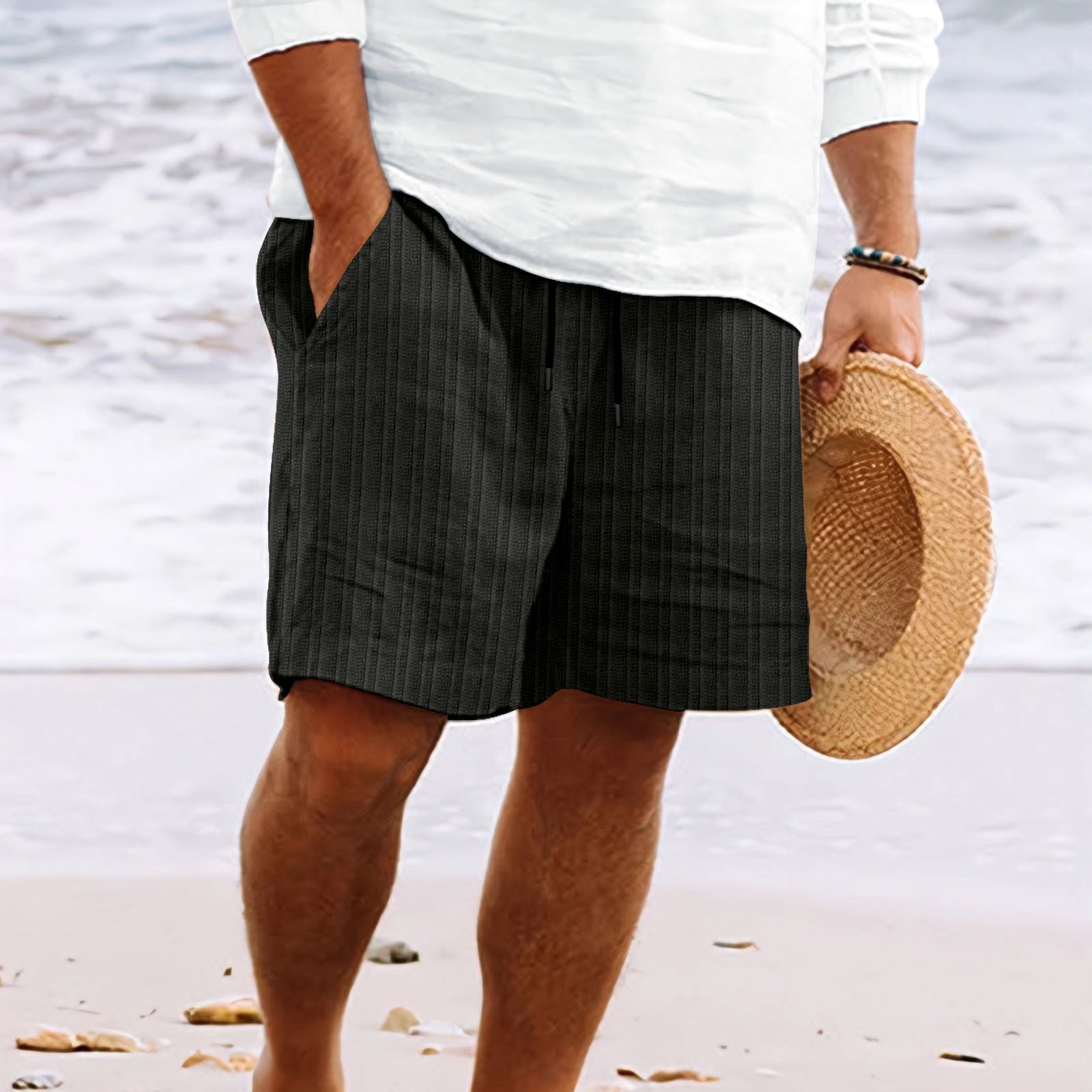 Variant image for Casual Heren Korte Broek van Katoen-Linnenmix met Trekkoord | Comfortabele Zomer Shorts voor Mannen-16