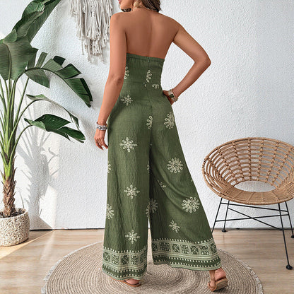 Boho Strapless Jumpsuit voor Dames – Ademend Katoen-Linnen met Brede Pijpen en Flatterende Pasvorm-2