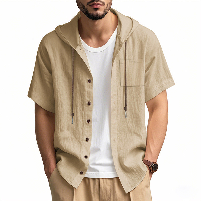 Variant image for Linnenmix Herenhoed met Korte Mouwen en Capuchon | Casual Zomerstijl met Borstzak-16
