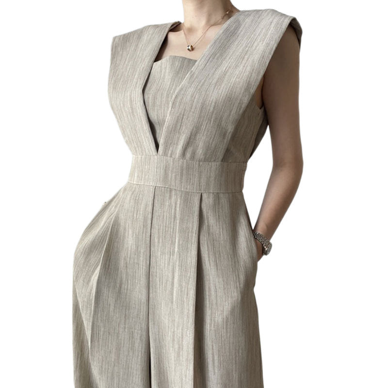 Elegante Zwarte Jumpsuit Dames Feestelijk met Hoge Taille en Wijde Benen | Mouwloos en Vierkante Halslijn-6