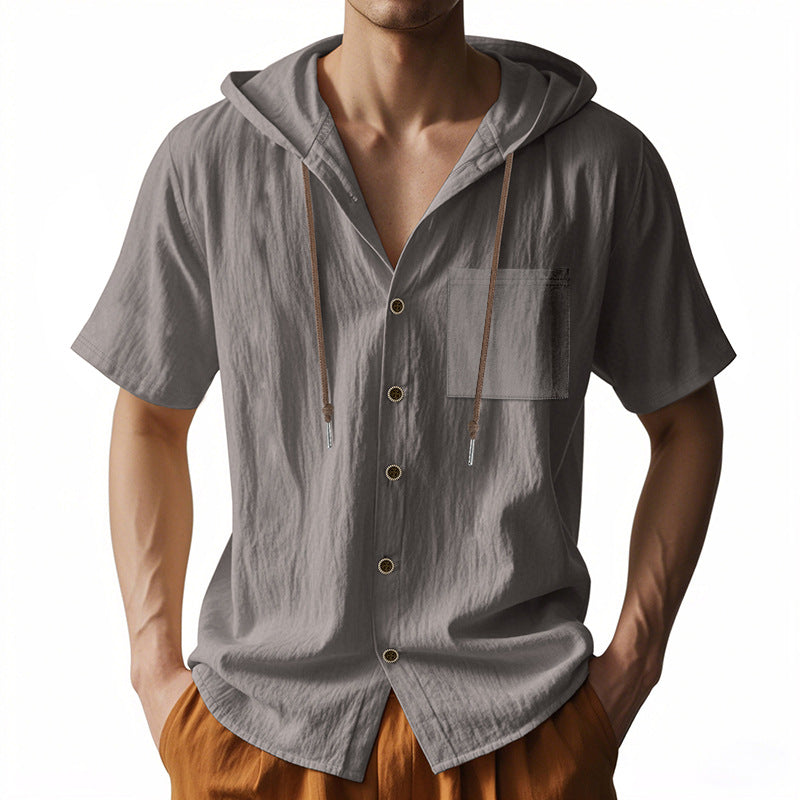 Linnenmix Herenhoed met Korte Mouwen en Capuchon | Casual Zomerstijl met Borstzak-4