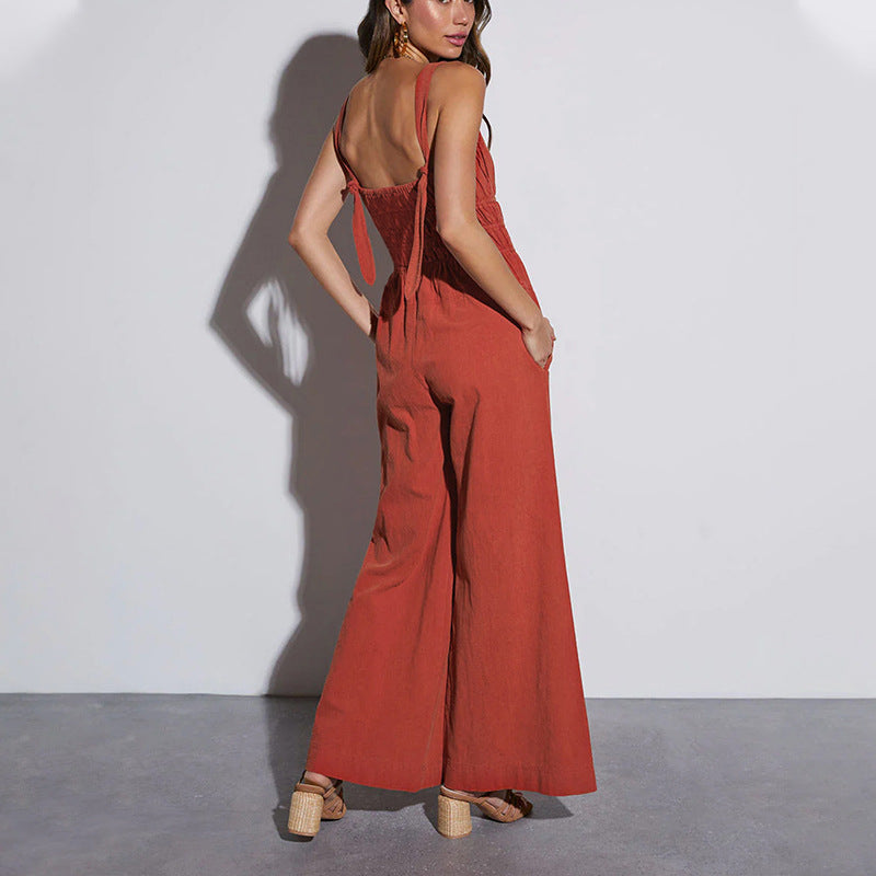 Stijlvolle Zwarte Jumpsuit Dames van Katoenen Linnen met Brede Benen en Elastische Taille | Feestelijke Outfit voor Lente en Zomer-2