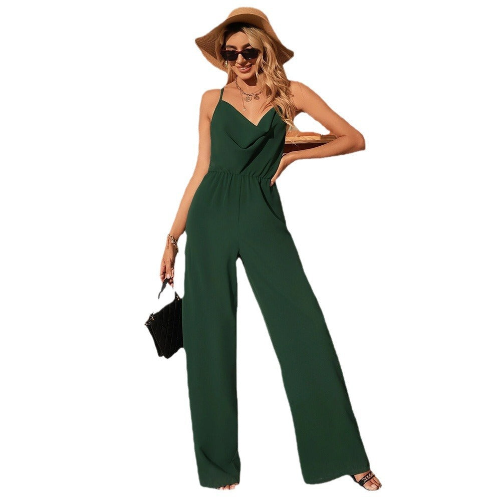 Chique Dames Jumpsuit met Hoge Taille en Gedrapeerde Halslijn | Zwarte Jumpsuit voor Feestelijke Gelegenheden-5