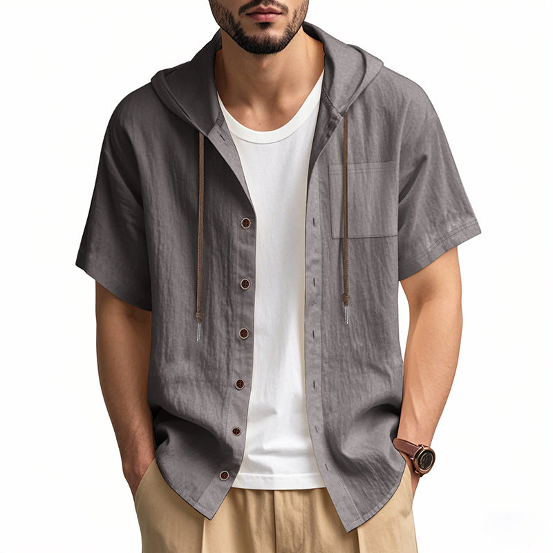 Variant image for Linnenmix Herenhoed met Korte Mouwen en Capuchon | Casual Zomerstijl met Borstzak-21