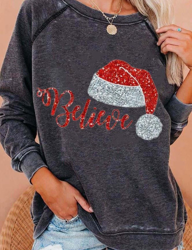 Oversized Grijs Sweatshirt Dames | Feestelijke Kerstprint 0