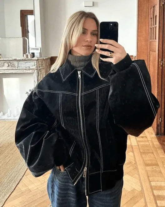 Oversized Leren Jas | Dames Casual Jas Zwart 3