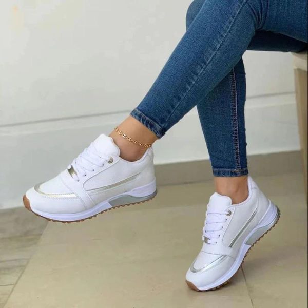 Moderne Witte Sneakers Dames met Ondersteunende Pasvorm van Faux Leer | Casual Schoenen voor Dagelijks Gebruik-2