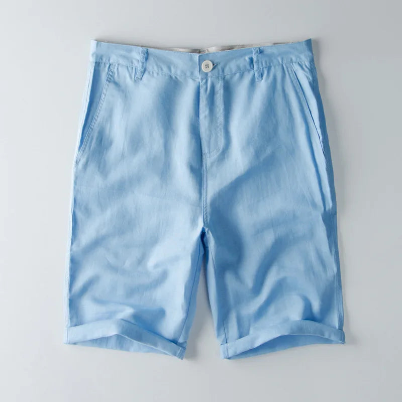 Stijlvolle Katoen-Linnen Korte Broek Heren met Zijzakken | Ontspannen Pasvorm en Knielengte Shorts Heren-1