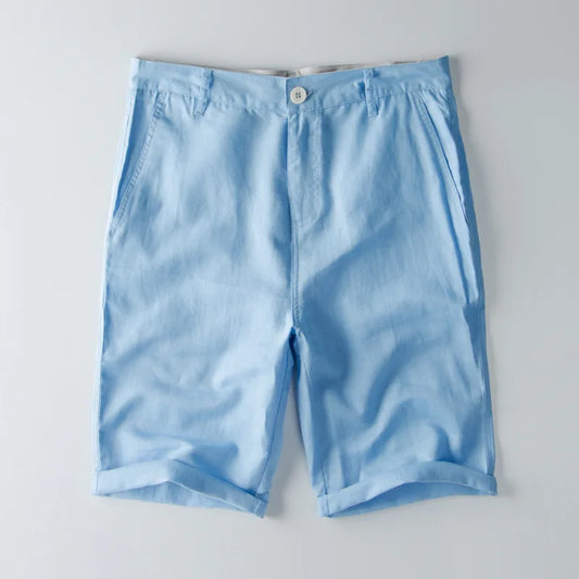 Stijlvolle Katoen-Linnen Korte Broek Heren met Zijzakken | Ontspannen Pasvorm en Knielengte Shorts Heren-1