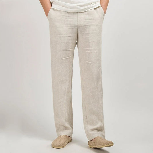 Stijlvolle Linnen Broek voor Mannen – Ontspannen Pasvorm in Beige, Lichtgewicht en Ademend voor Lente/Zomer-1