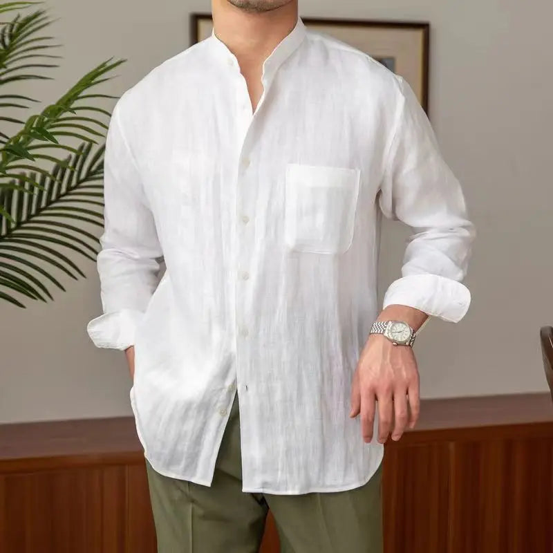 Linnen Heren Shirt met Mandarijnkraag en Lange Mouwen | Ademend Casual Overhemd voor Elke Gelegenheid-3