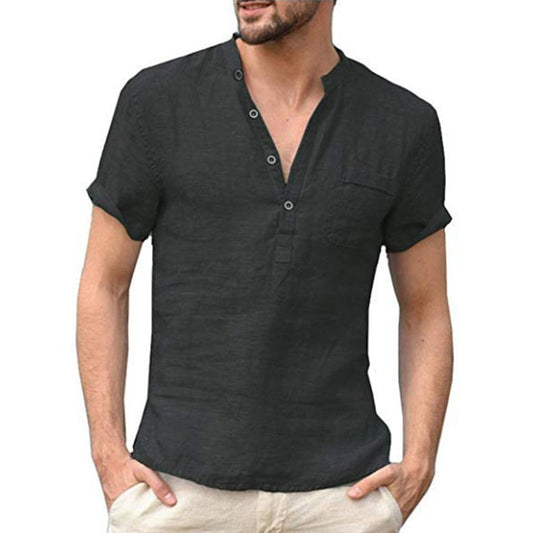 Linnen-Cotton Heren T-Shirt | Ademend en Lichtgewicht Casual Shirt met Korte Mouwen voor Zomerstijl-1