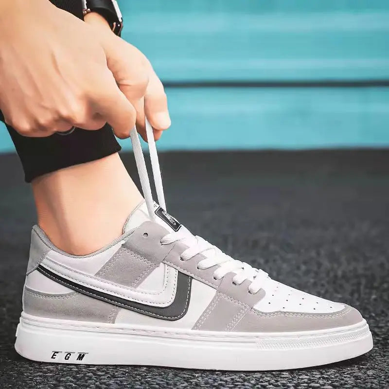 Moderne Lage Herensneakers – Ademend Synthetisch Leer en Stof, Witte Heren Sneakers voor Casual Stijl-4
