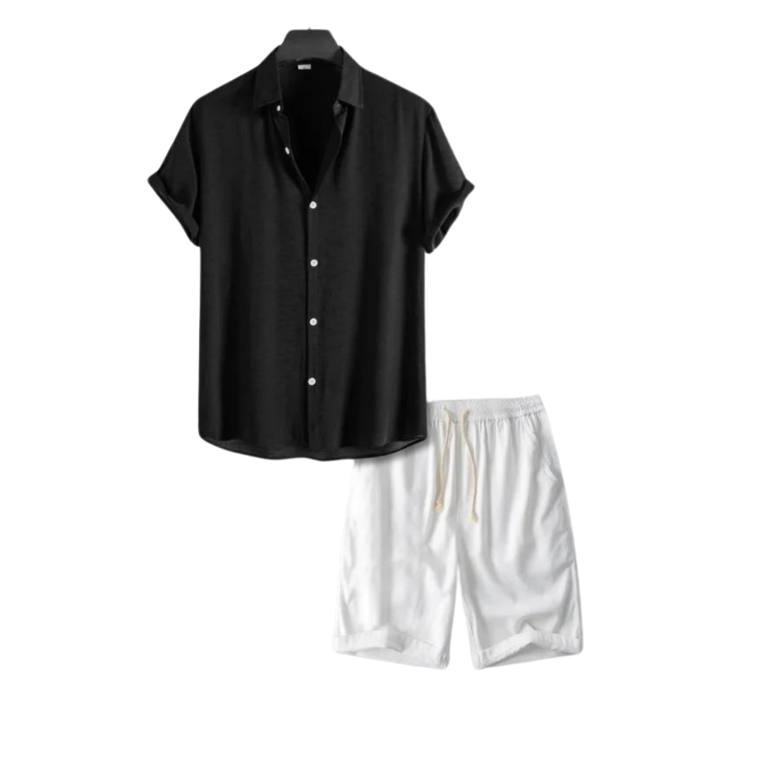 Variant image for Stijlvolle Heren Linnen Set met Korte Mouwen en Trekkoord Shorts – Ademend en Casual voor de Zomer-6