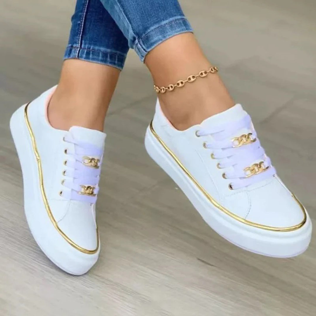 Elegante Lage Orthopedische Dames Sneakers met Metalen Trim en Kettingkant | Comfortabele Casual Schoenen-2