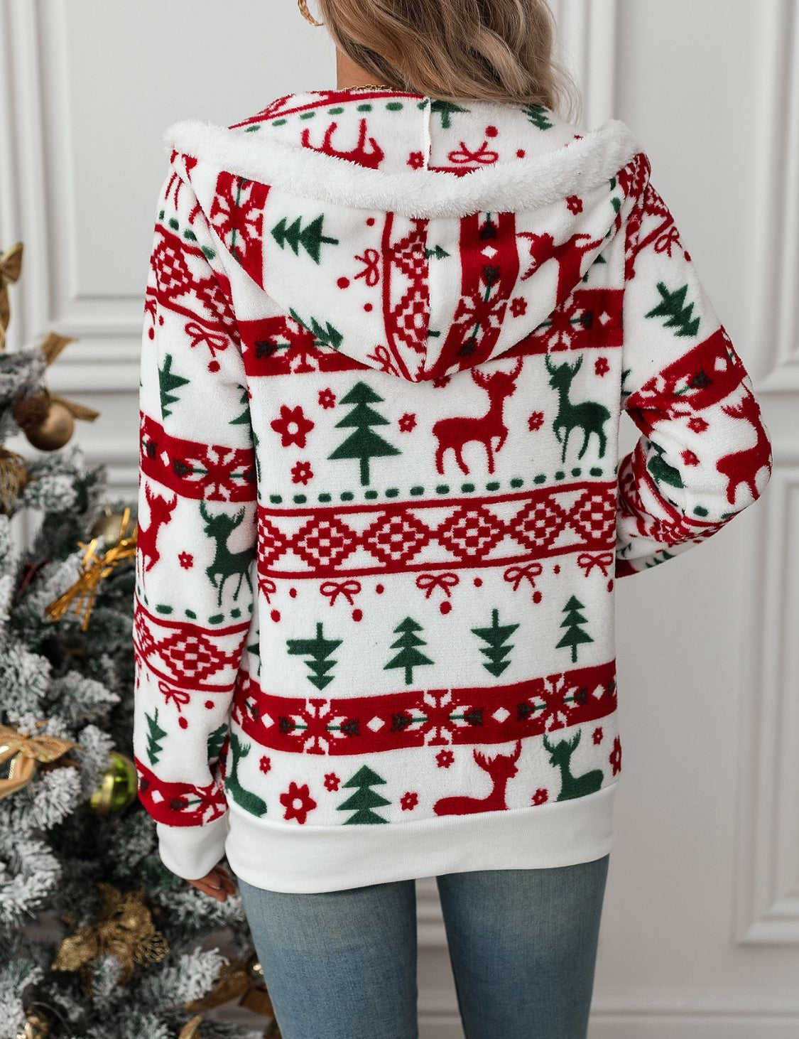Witte Kerst Hoodie Dames | Gebreide Rendiertrui 1