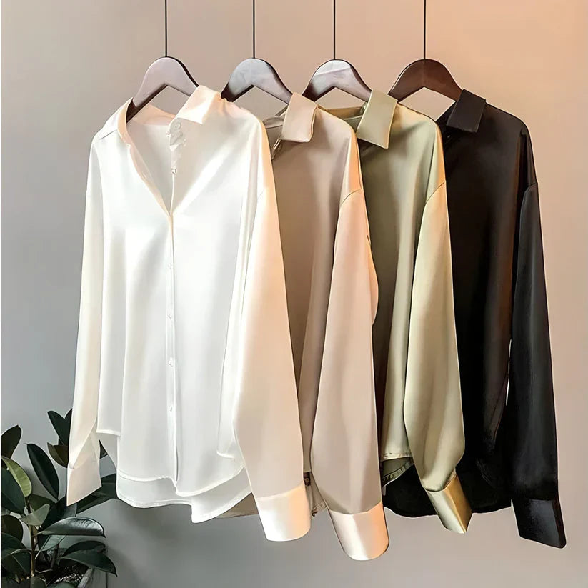 Zijdeblouse Dames | Knoop-Up Lange Mouwen 1