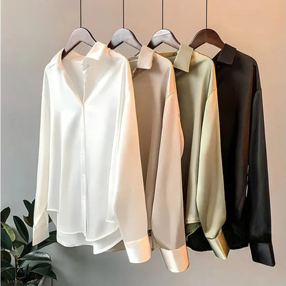 Zijdeblouse Dames | Knoop-Up Lange Mouwen 1