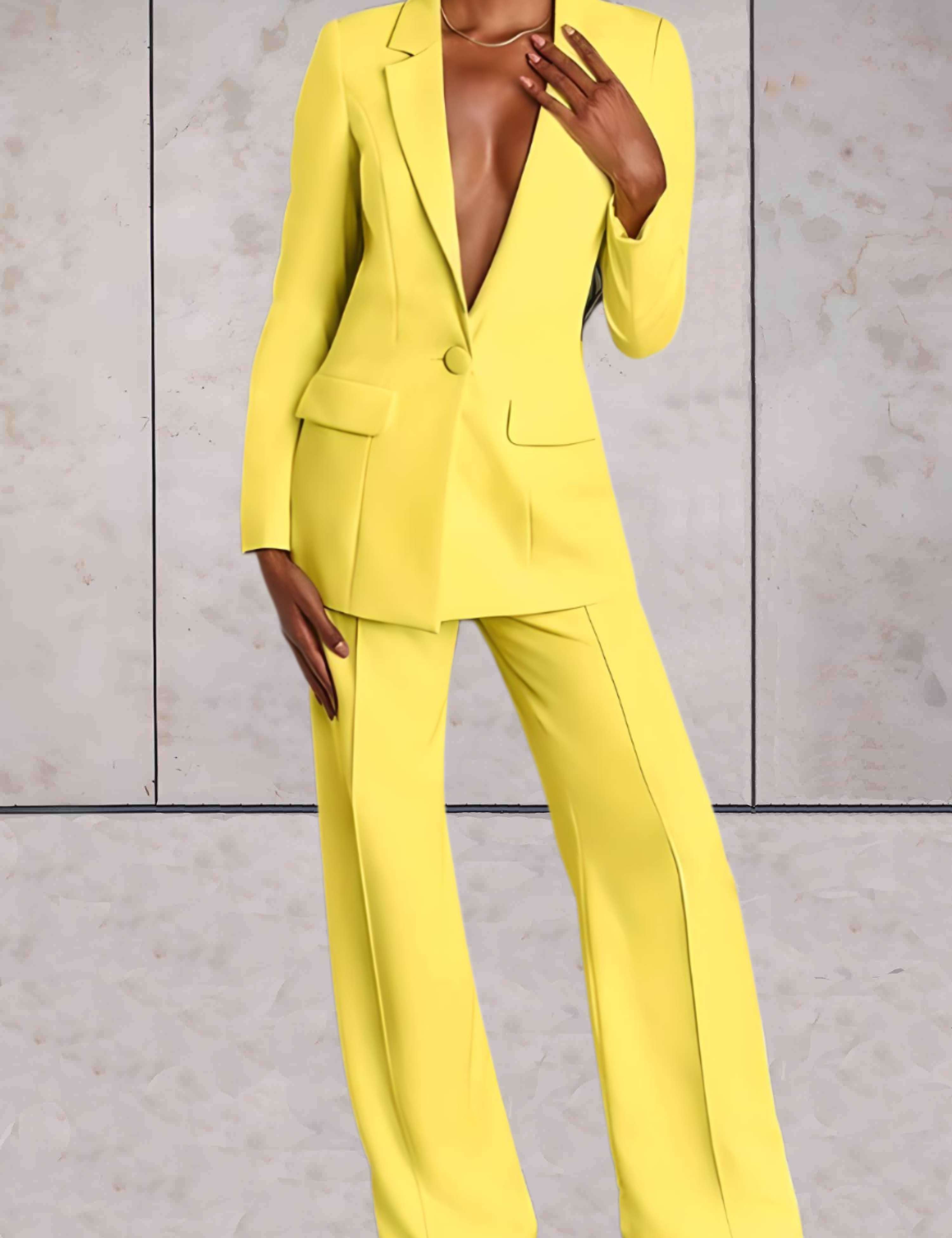 Zwart Dames Pak 2 Delig | Elegante Blazer en Brede Pijpen Broek Set 0