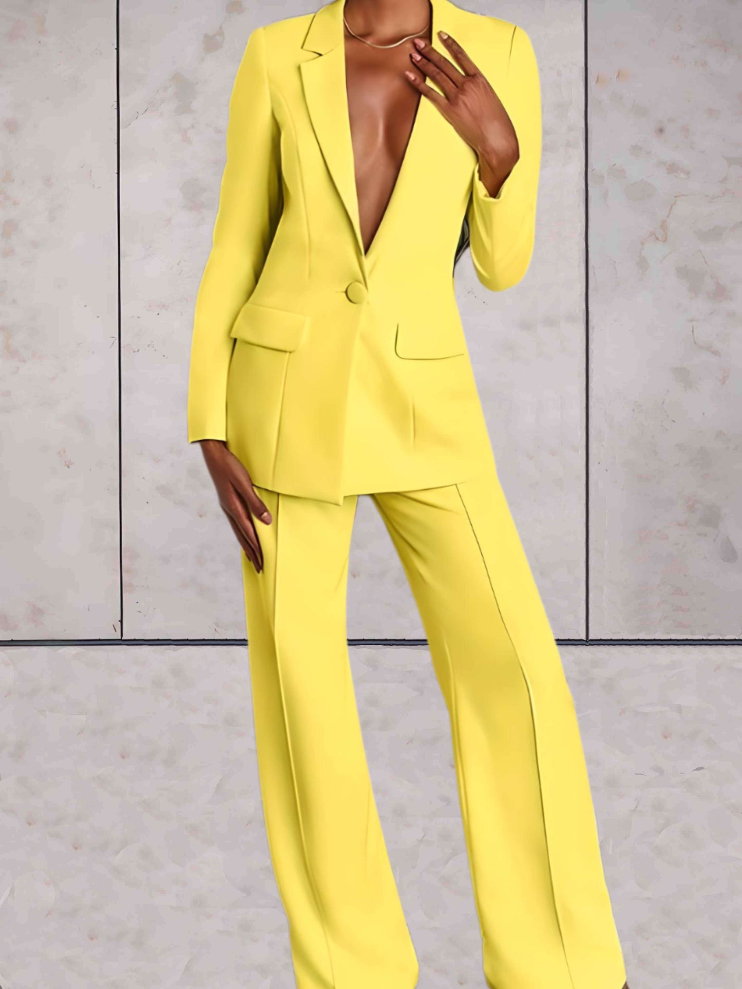 Zwart Dames Pak 2 Delig | Elegante Blazer en Brede Pijpen Broek Set 0