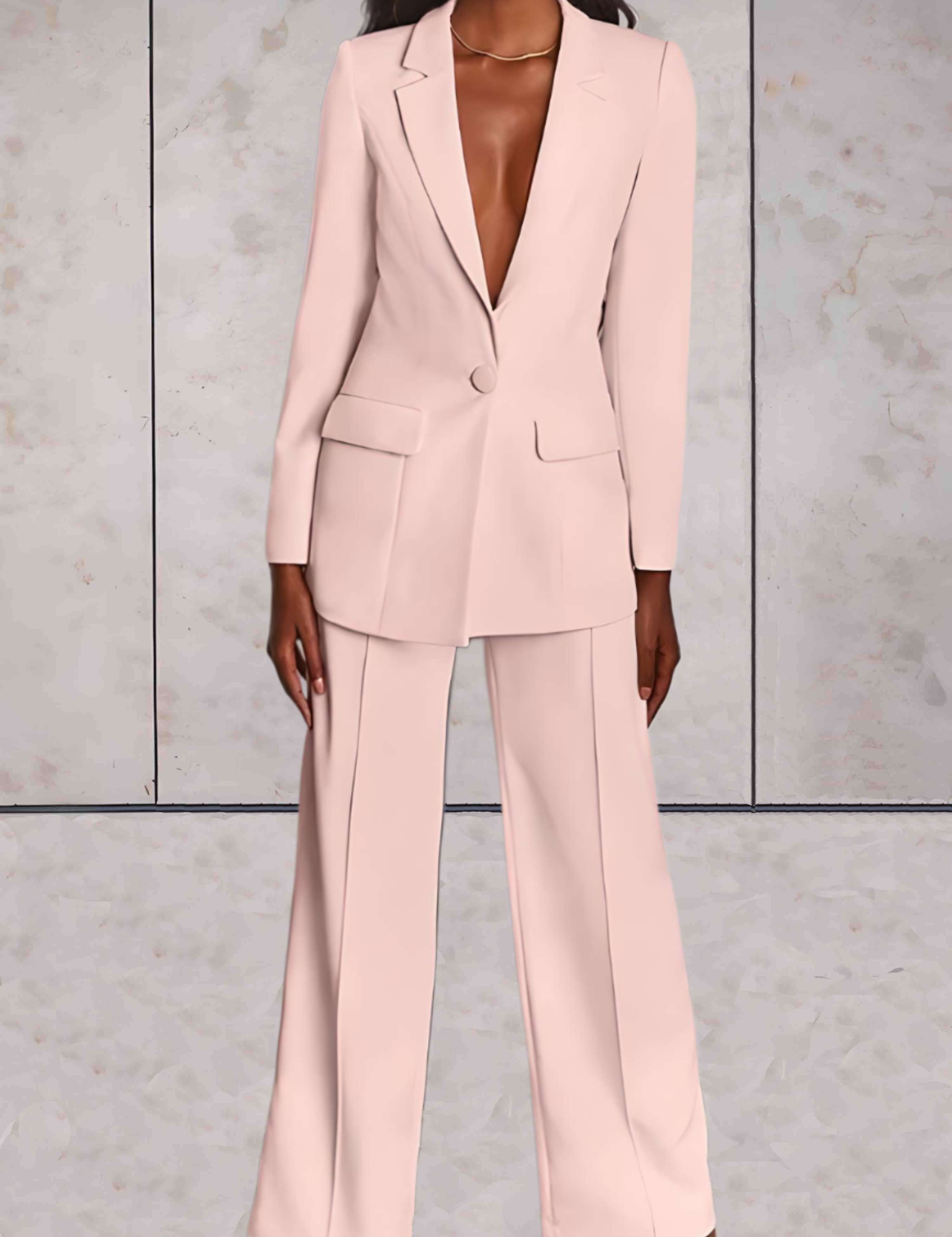 Zwart Dames Pak 2 Delig | Elegante Blazer en Brede Pijpen Broek Set 1