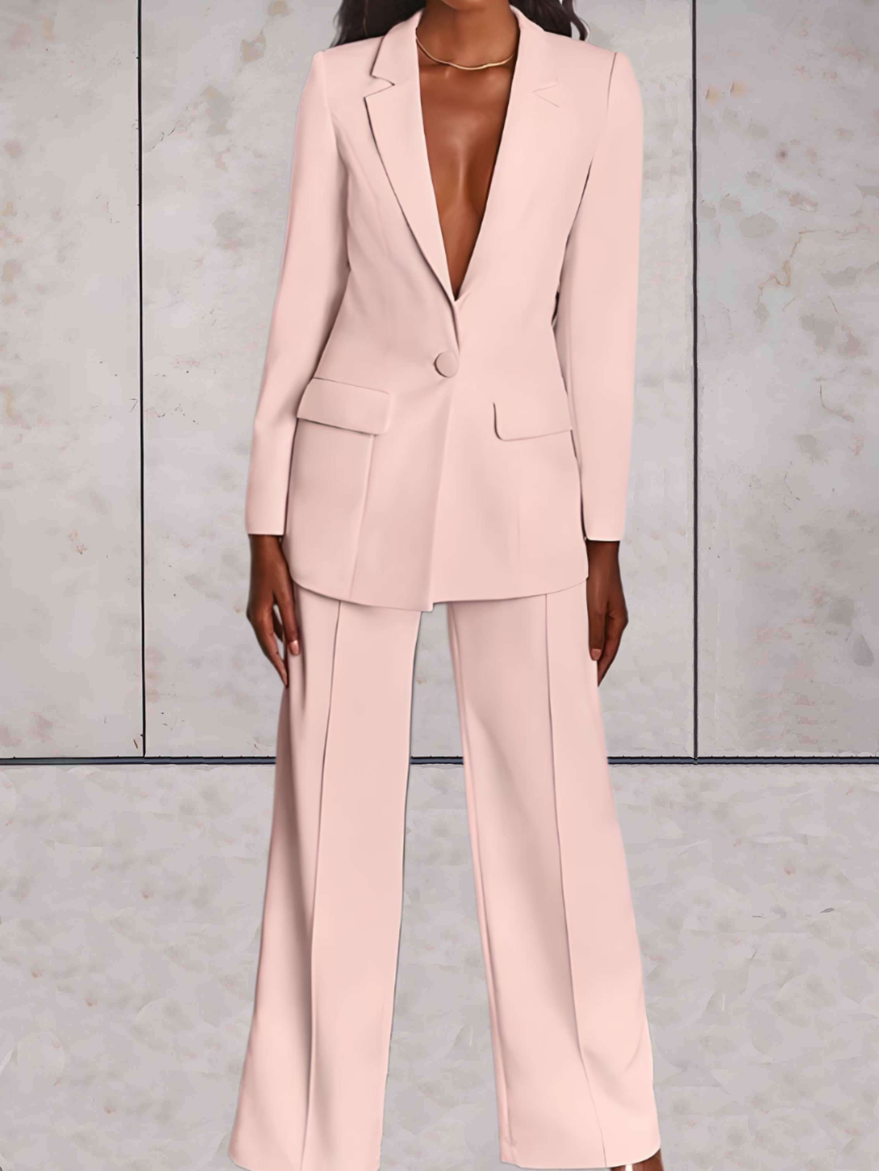 Zwart Dames Pak 2 Delig | Elegante Blazer en Brede Pijpen Broek Set 1