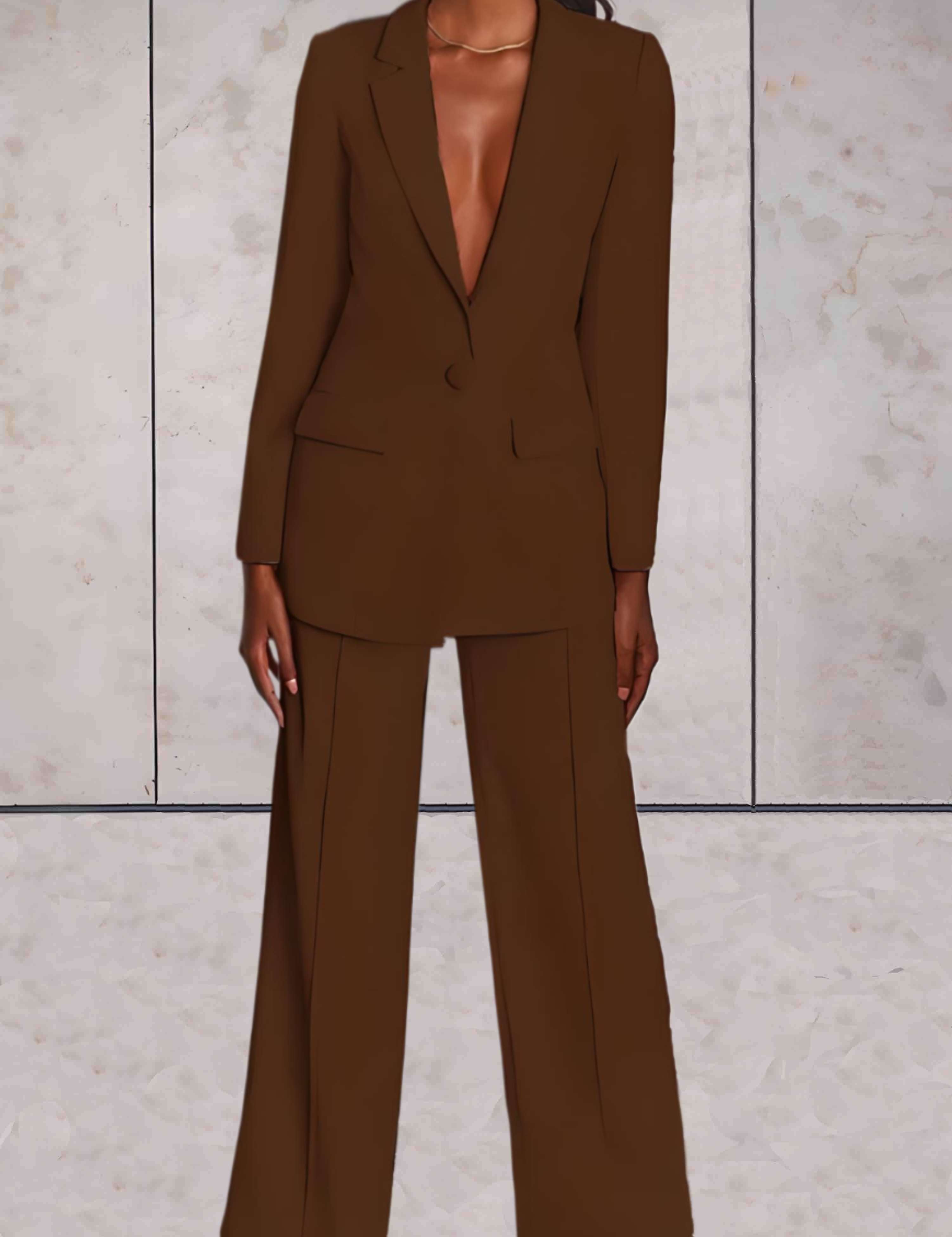 Zwart Dames Pak 2 Delig | Elegante Blazer en Brede Pijpen Broek Set 3