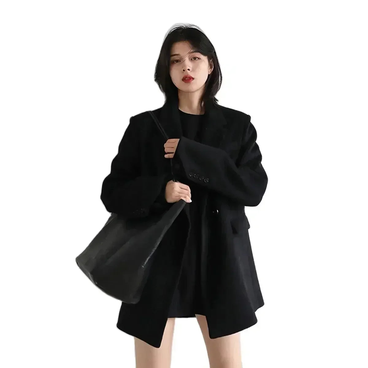 Zwarte Dames Blazer | Wollen Mid Lange Jas 5