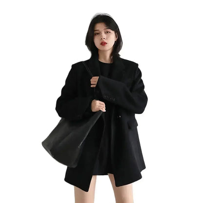 Zwarte Dames Blazer | Wollen Mid Lange Jas 5