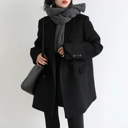 Zwarte Dames Blazer | Wollen Mid Lange Jas 6
