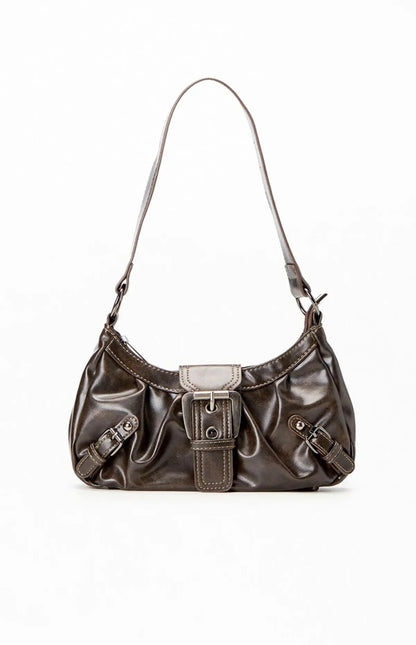 Zwarte Schoudertas Dames met Gesp | Kunstleer Mode Accessoire 0