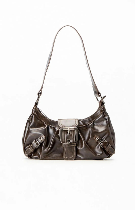 Zwarte Schoudertas Dames met Gesp | Kunstleer Mode Accessoire 0