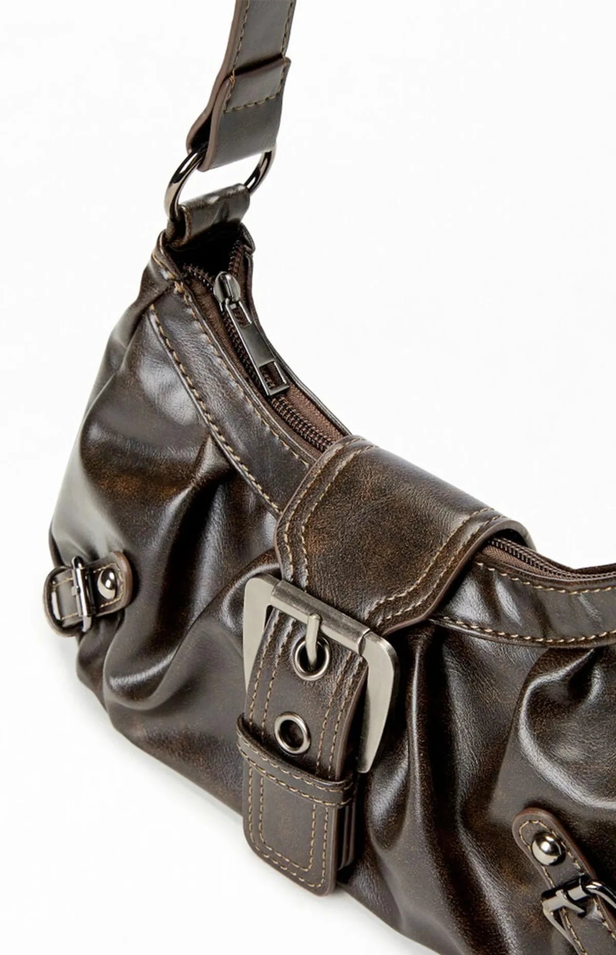 Zwarte Schoudertas Dames met Gesp | Kunstleer Mode Accessoire 2