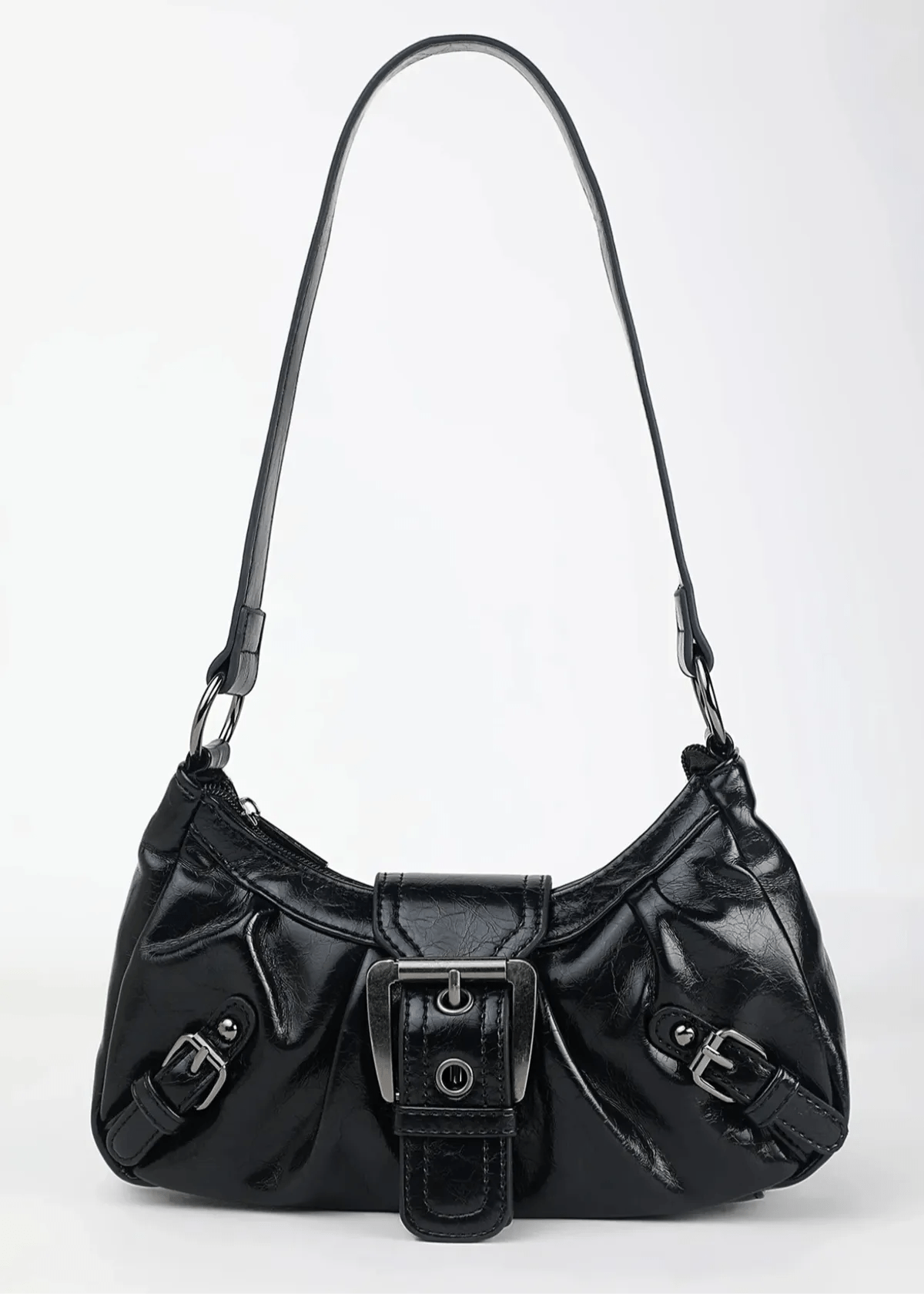 Zwarte Schoudertas Dames met Gesp | Kunstleer Mode Accessoire 6