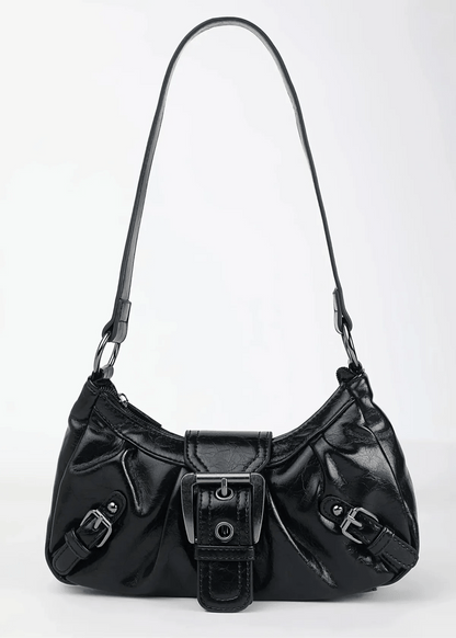 Zwarte Schoudertas Dames met Gesp | Kunstleer Mode Accessoire 6