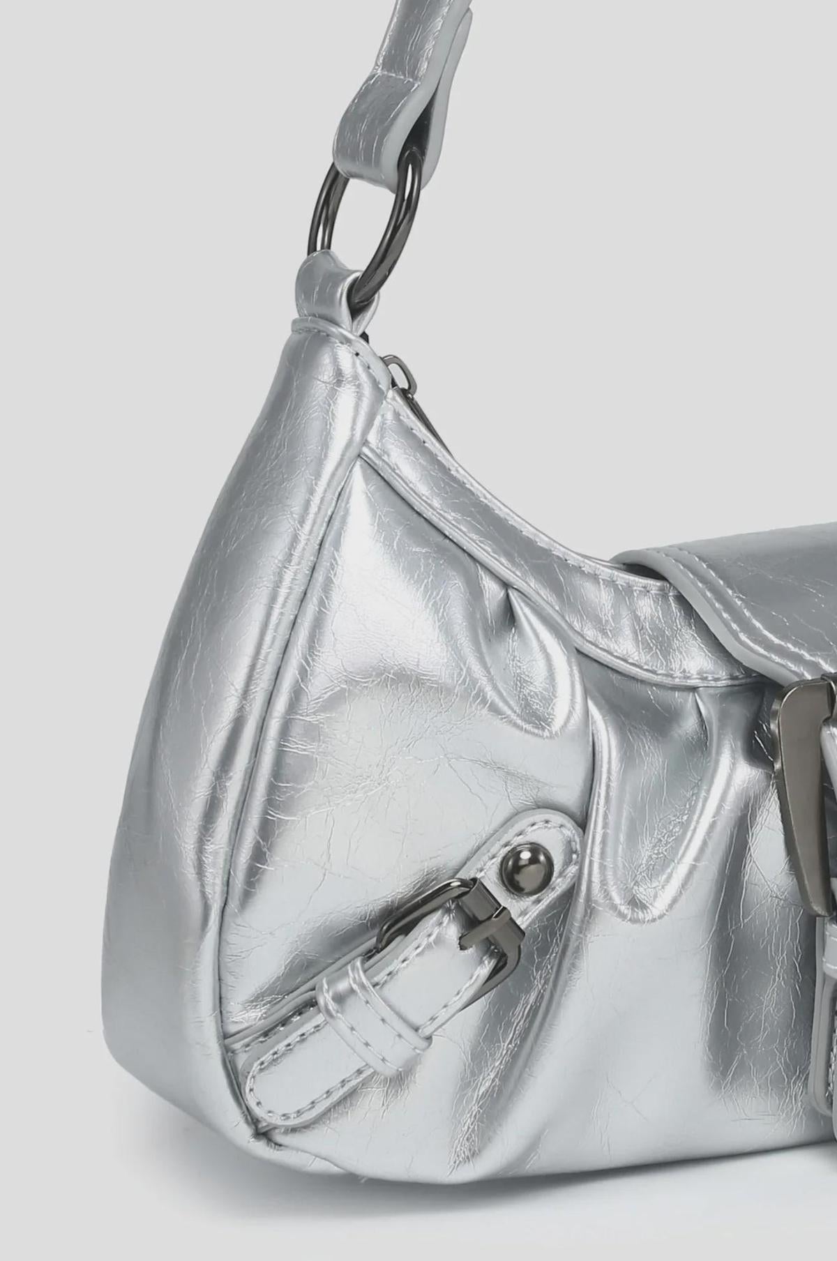 Zwarte Schoudertas Dames met Gesp | Kunstleer Mode Accessoire 8