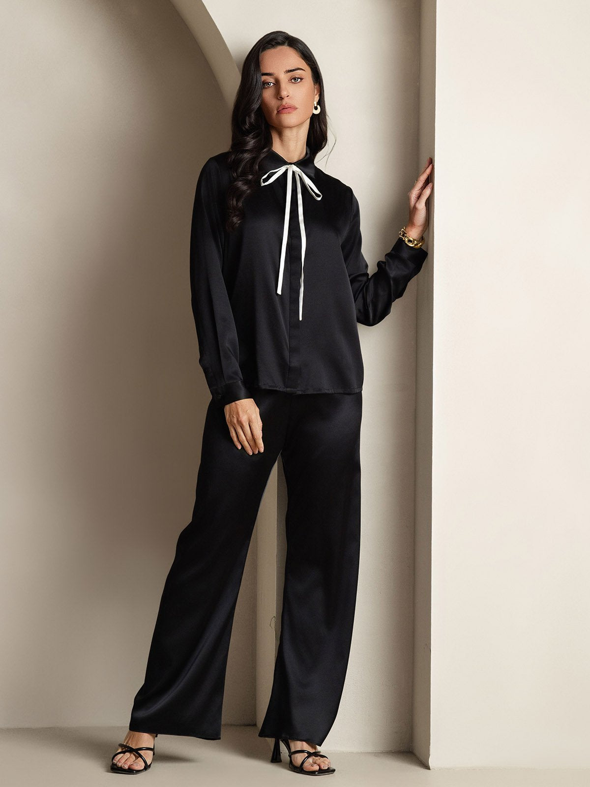 Elegante Lange Mouw Dames Blouse van 19 Momme Zijde | Zwart, Wit, Wijn - Comfortabele Pasvorm en Stijlvol Design-6
