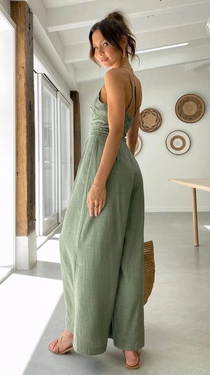 Elegante Feestelijke Jumpsuit Dames | Zwarte Backless Jumpsuit met Eén Schouder en Brede Pijpen-4