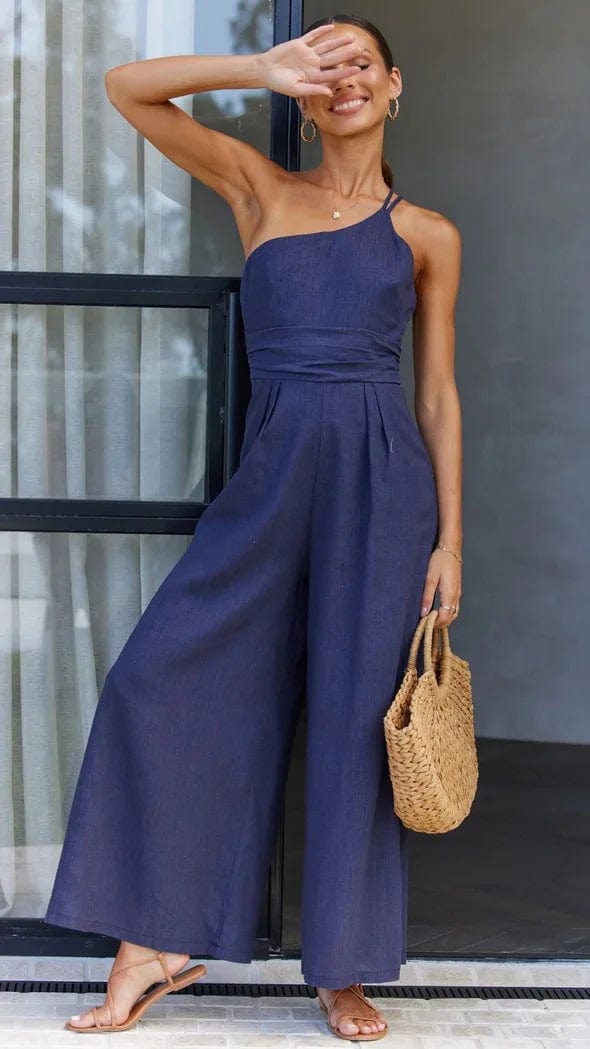 Variant image for Elegante Feestelijke Jumpsuit Dames | Zwarte Backless Jumpsuit met Eén Schouder en Brede Pijpen-13