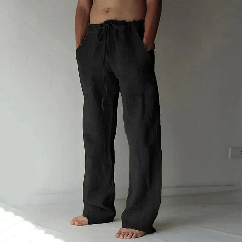 Variant image for Linnen Brede Broek voor Mannen met Relaxed Fit en Trekkoord Taille | Volledige Lengte Flared Broek voor Casual Stijl-22