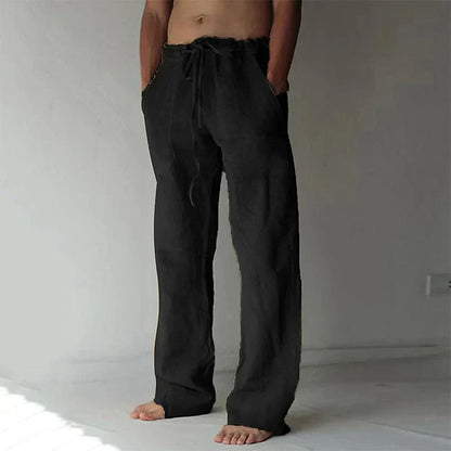 Variant image for Linnen Brede Broek voor Mannen met Relaxed Fit en Trekkoord Taille | Volledige Lengte Flared Broek voor Casual Stijl-22
