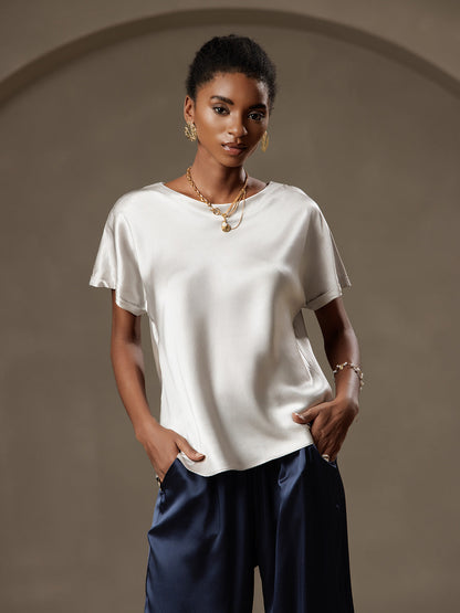 Variant image for Luxe 19 Momme Zijde T-Shirt met Korte Mouwen – Donkerblauw, Wijn, Lichtgrijs, Ademend en Comfortabel-5