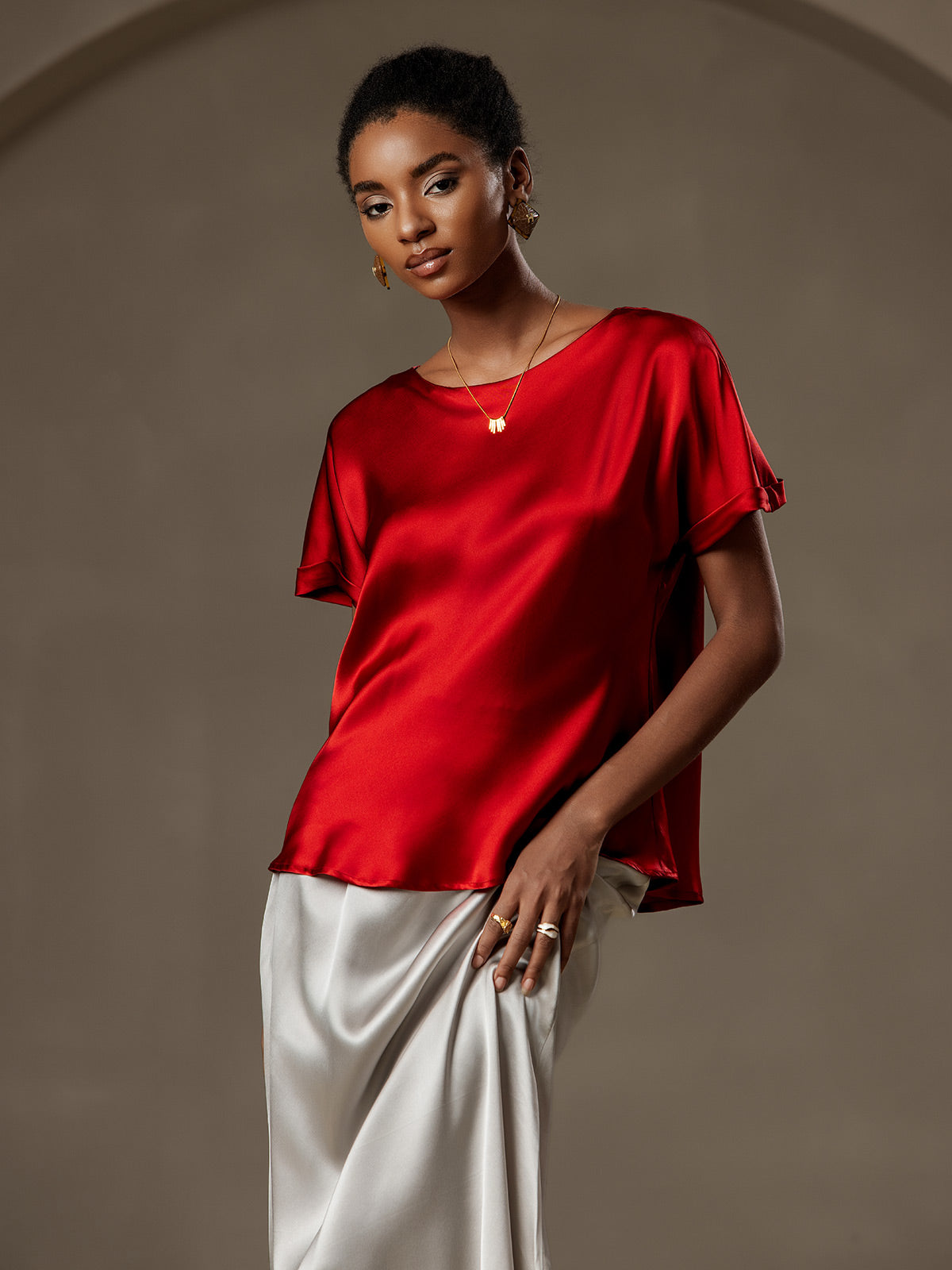 Variant image for Luxe 19 Momme Zijde T-Shirt met Korte Mouwen – Donkerblauw, Wijn, Lichtgrijs, Ademend en Comfortabel-25