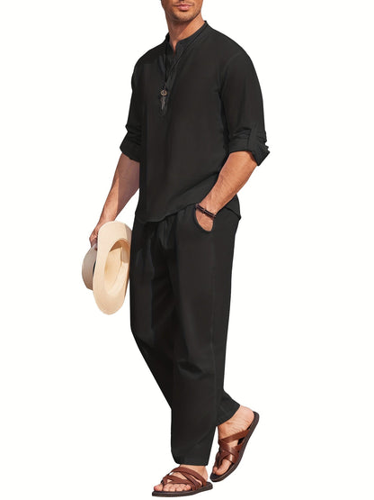 Variant image for Stijlvolle Heren Linnenset met Lange Mouwen en Ontspannen Broek | Ademend en Lichtgewicht voor Zomercomfort-7