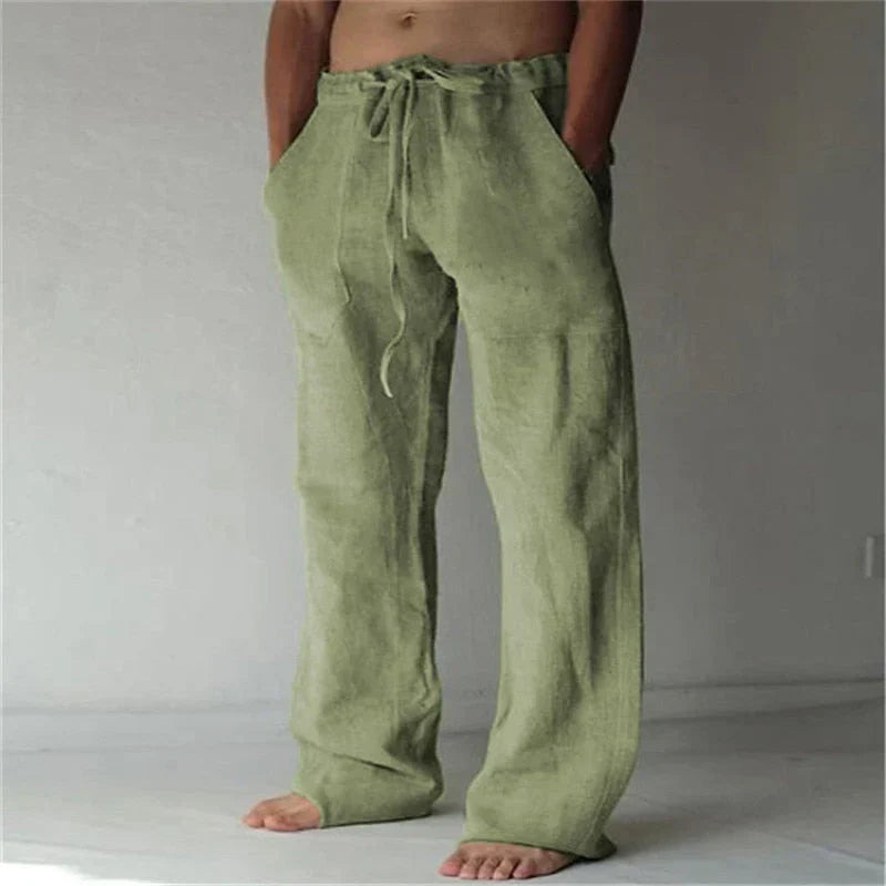 Variant image for Linnen Brede Broek voor Mannen met Relaxed Fit en Trekkoord Taille | Volledige Lengte Flared Broek voor Casual Stijl-8