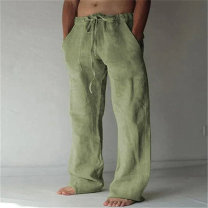 Variant image for Linnen Brede Broek voor Mannen met Relaxed Fit en Trekkoord Taille | Volledige Lengte Flared Broek voor Casual Stijl-8