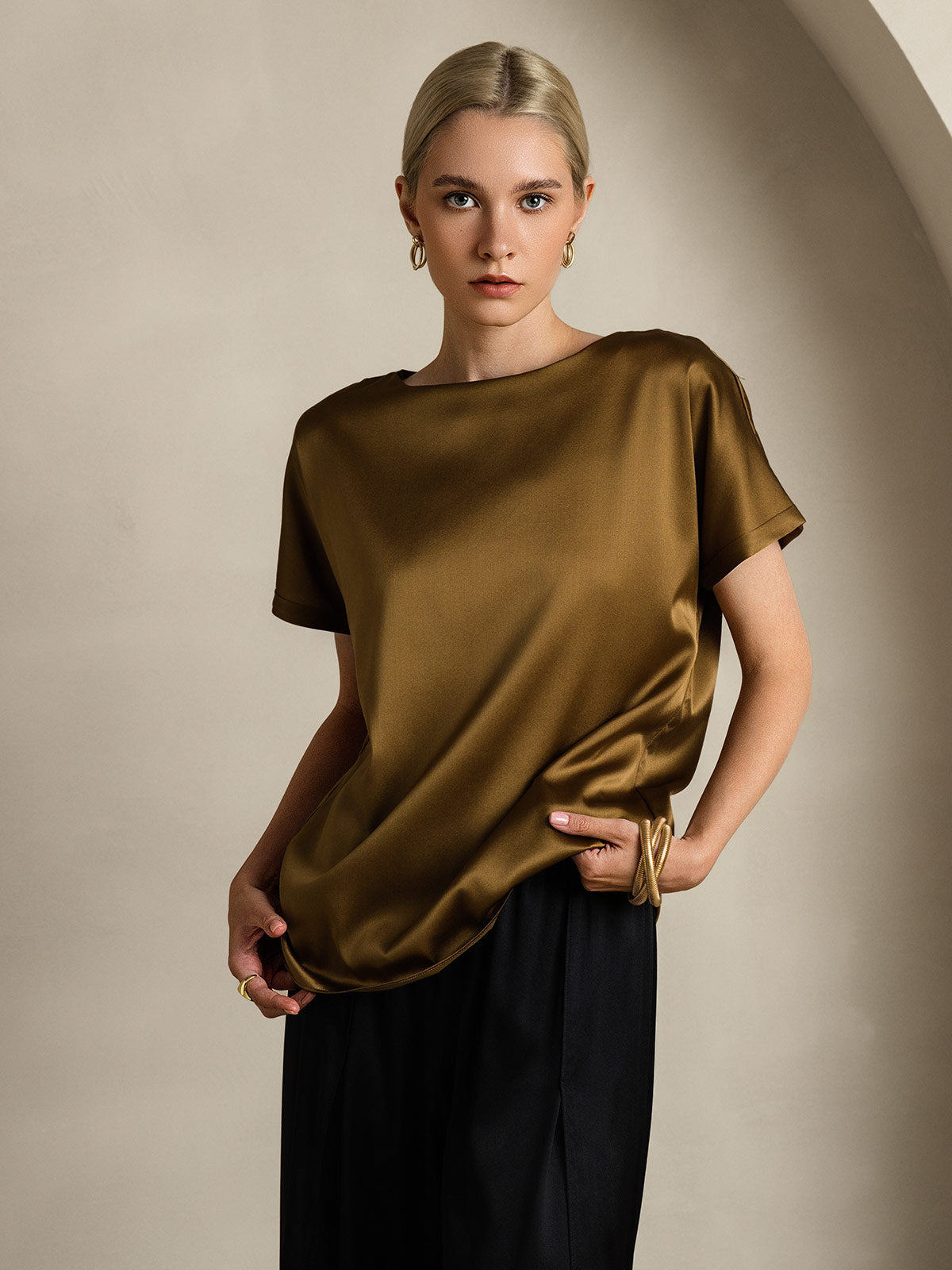 Luxe 19 Momme Zijde T-Shirt met Korte Mouwen – Donkerblauw, Wijn, Lichtgrijs, Ademend en Comfortabel-3