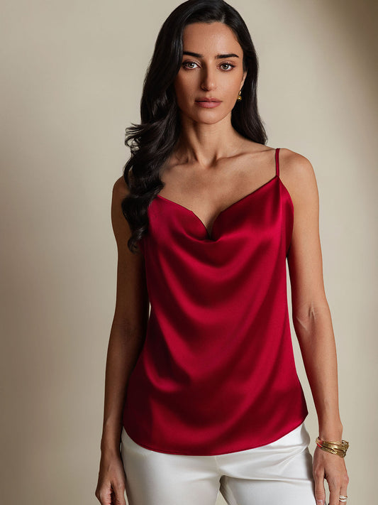 Elegante Witte Blouse Dames met Spaghetti Bandjes en Cowl-Hals | Luxe Zijde Tanktop Dames voor Casual en Chique Gelegenheden-1